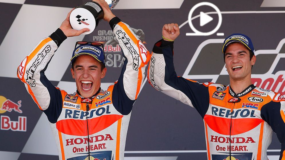 Marc Márquez y Dani Pedrosa compartiendo el podio